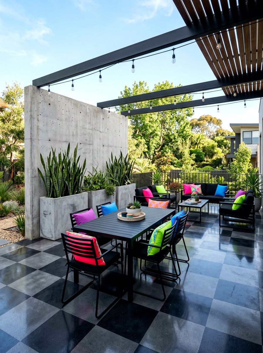 Polished concrete checkerboard flooring - 30 checkerboard patio paver ideas