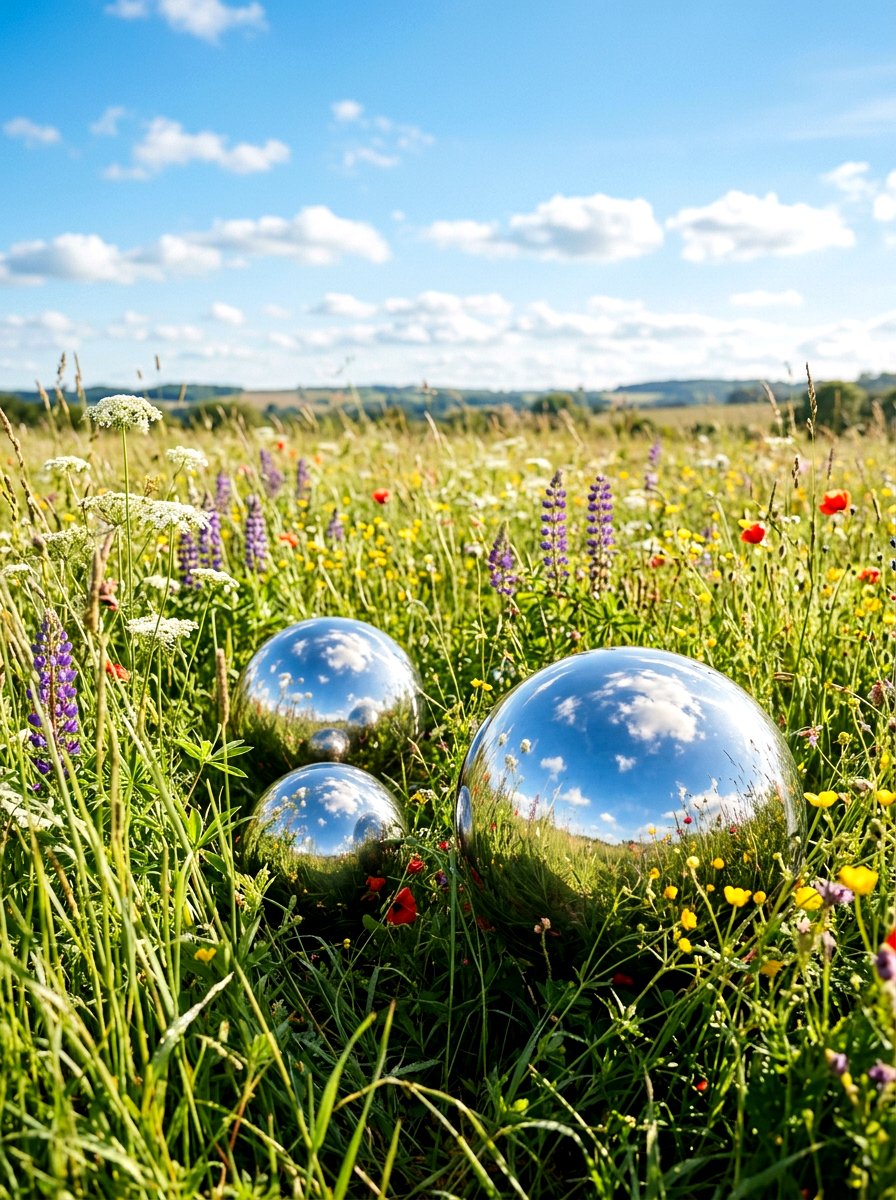 Polished garden orb - 30 chrome outdoor accent ideas