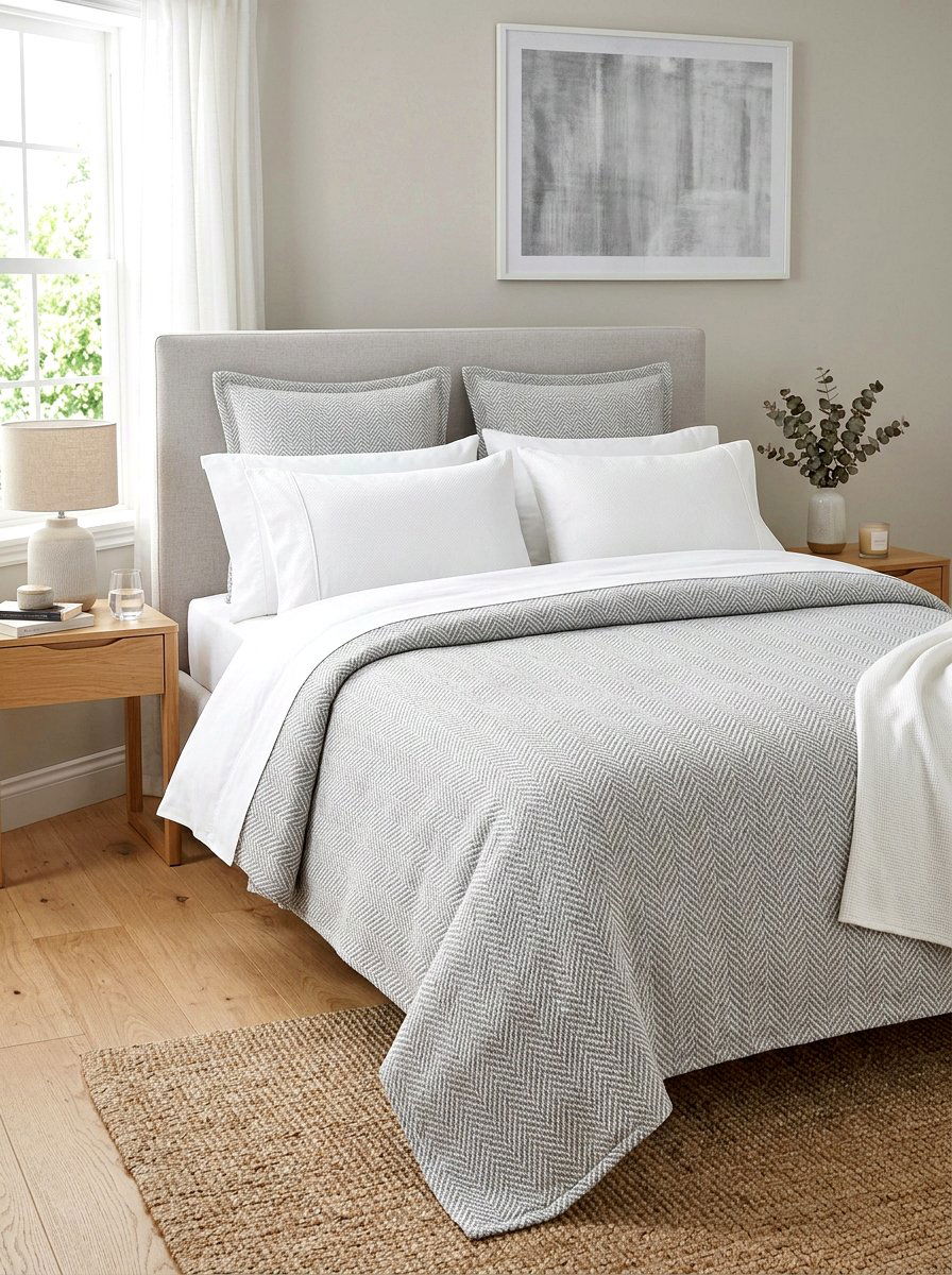Polished herringbone weave bedding - 30 tailored bedding ideas