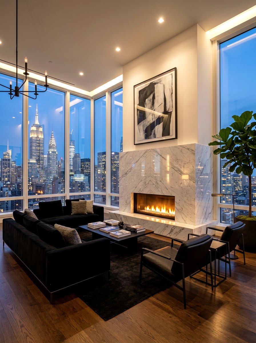 Polished marble fireplace - 30 stone fireplace ideas