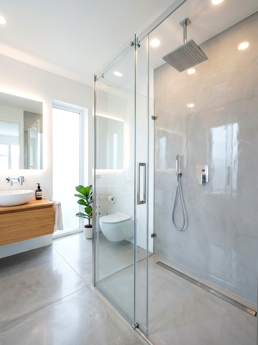 Polished microcement shower - 30 microcement shower ideas