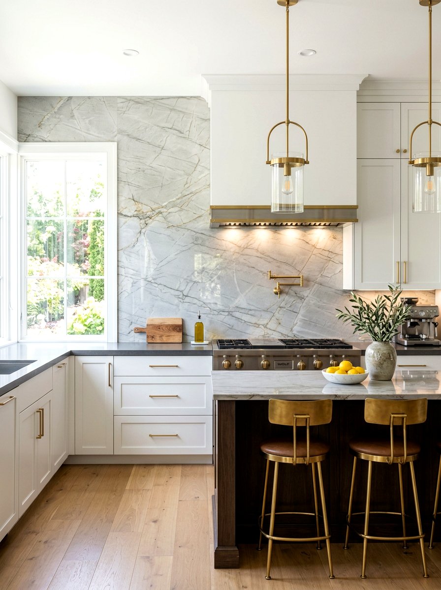 Polished quartzite backsplash - 30 slab backsplash ideas