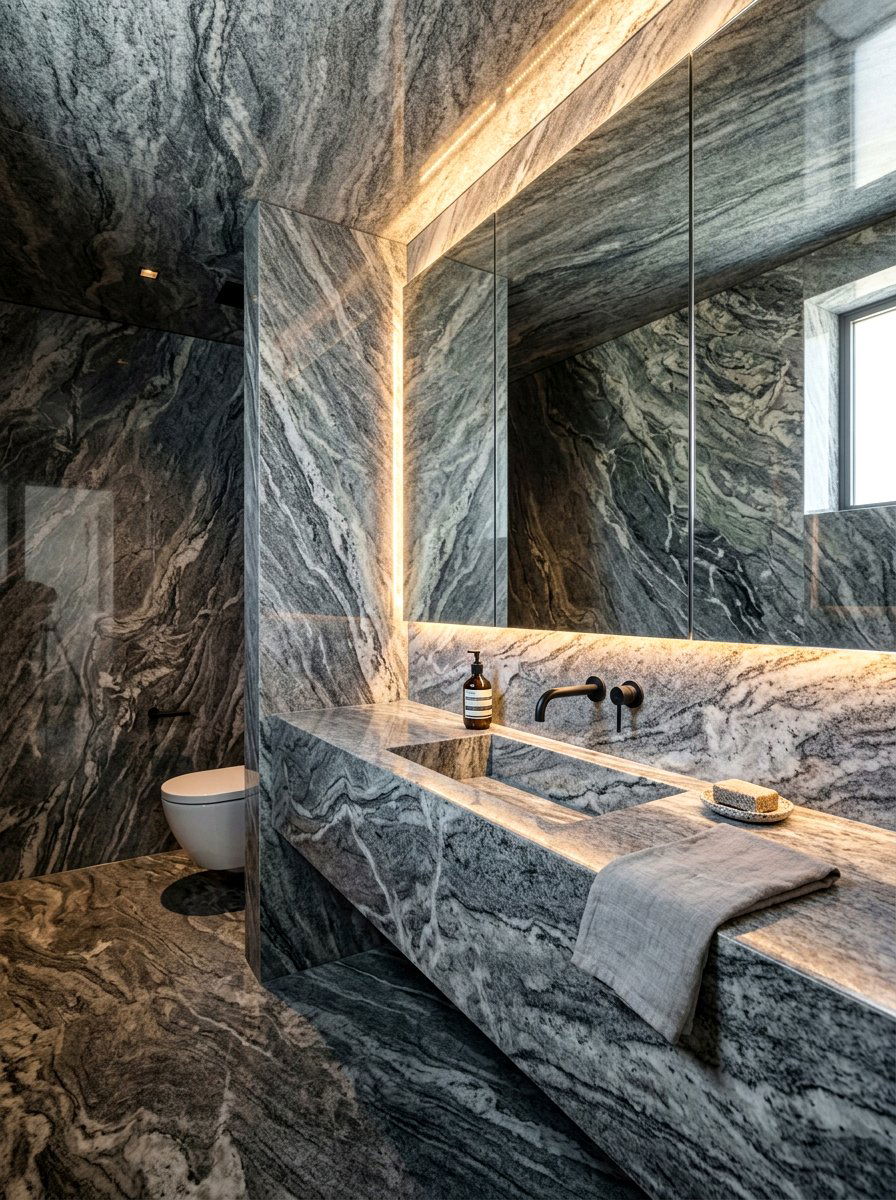Polished stone wallpaper - 30 jewel box powder room wallpaper ideas
