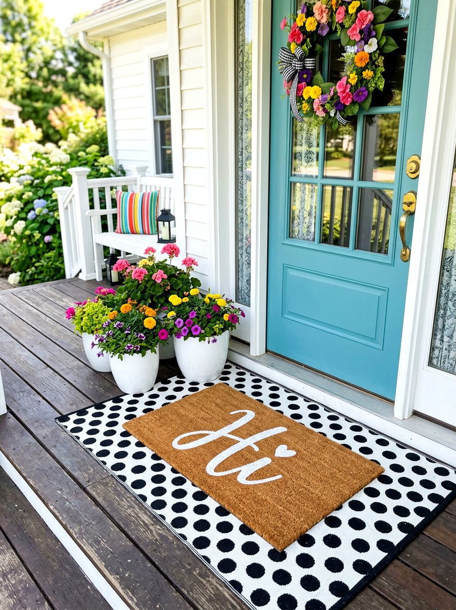 Polka Dot Patterned Layered Mat - 30 layered doormat porch ideas