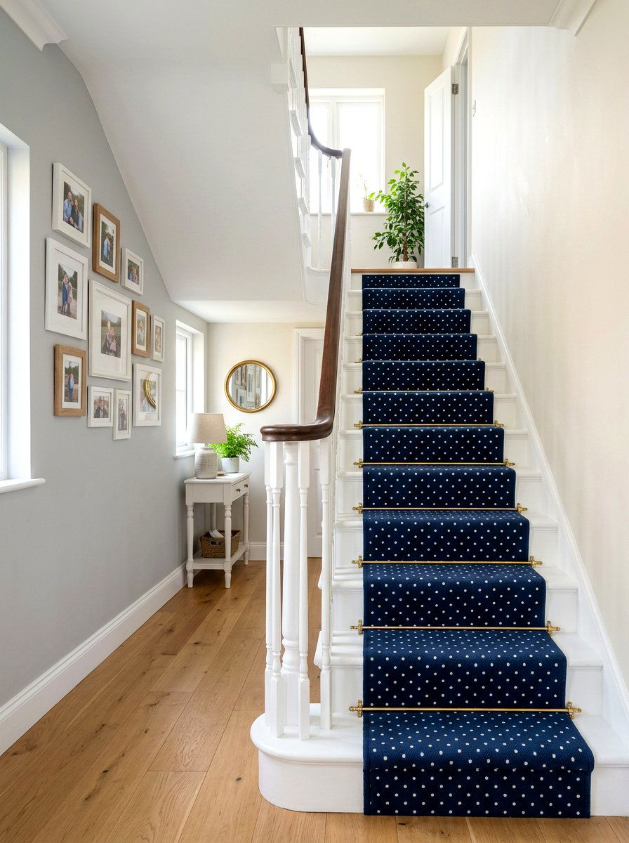 Polka dot stair runner - 30 staircase runner ideas