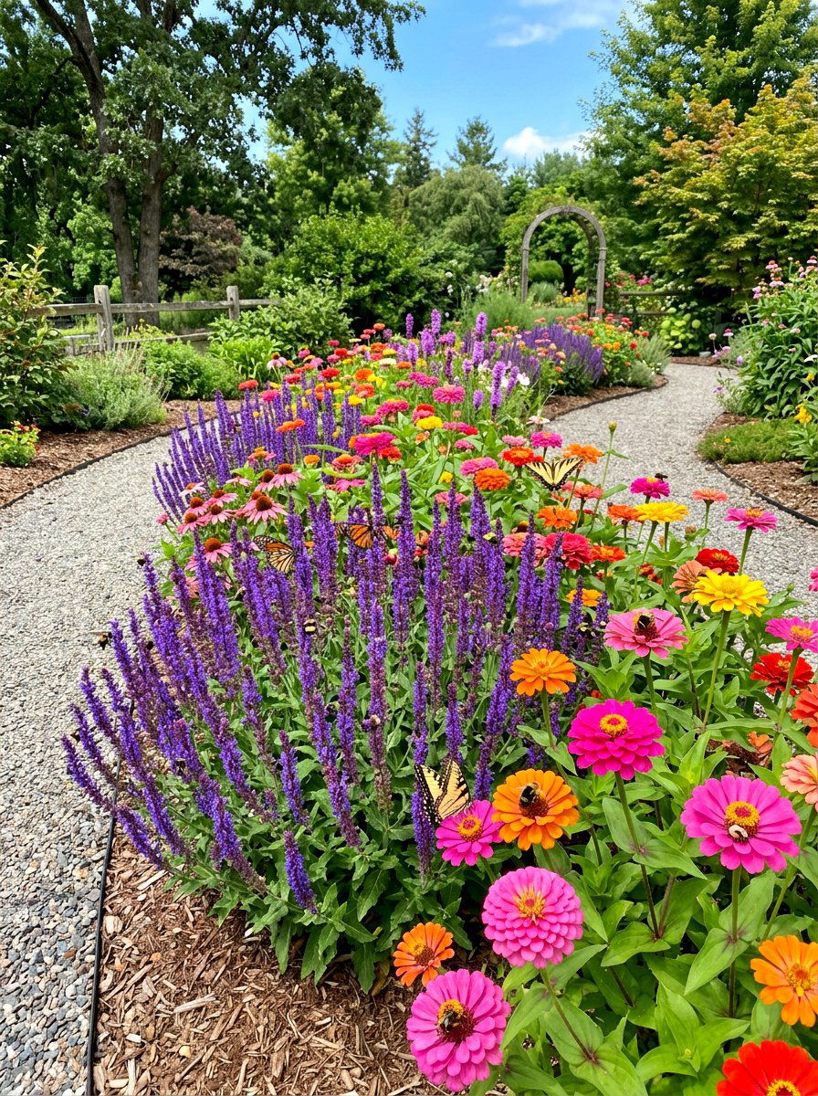 Pollinator Friendly Flower Bed - 30 summer annual border ideas
