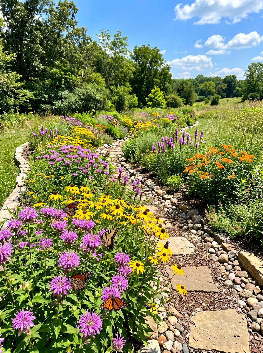 Pollinator Garden Swale - 30 swale landscaping ideas