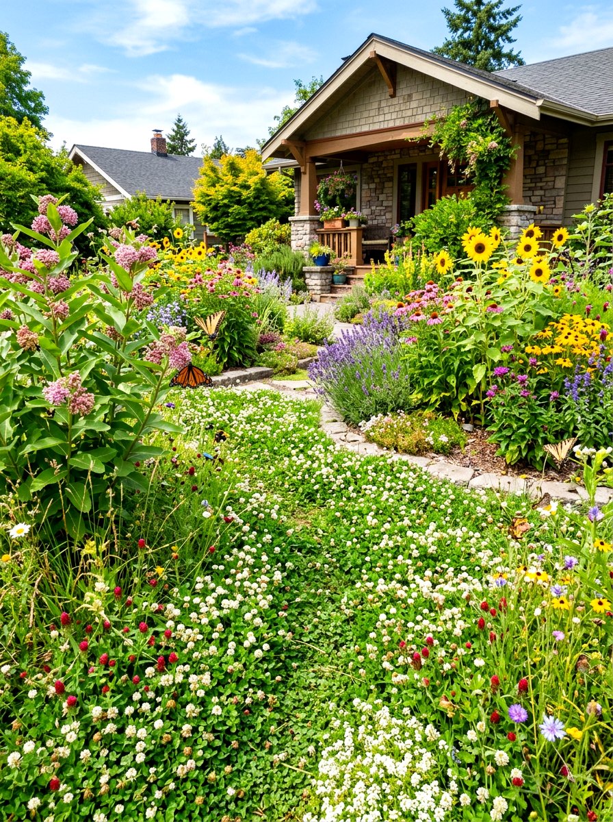 Pollinator Habitat Clover Lawn - 30 clover front lawn ideas