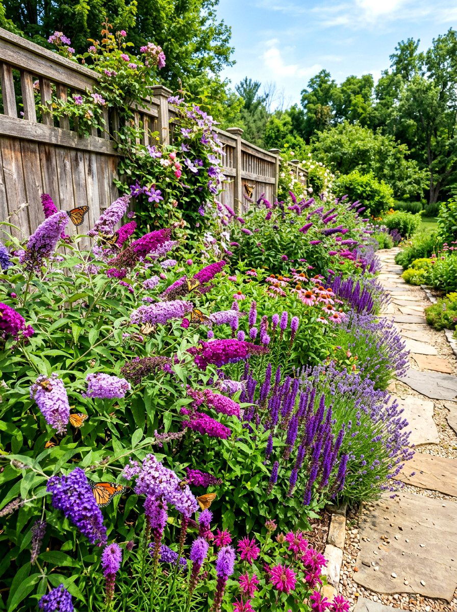 Pollinator friendly nectar border - 30 border planting ideas along fence