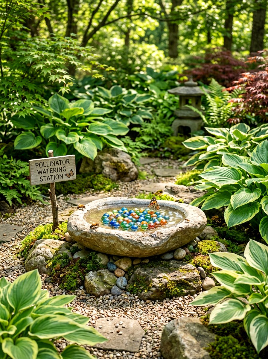 Pollinator watering station - 30 pollinator backyard garden ideas
