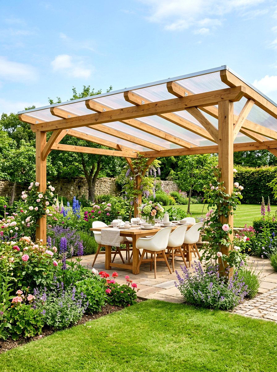 Polycarbonate roof panel - 30 pergola roof ideas