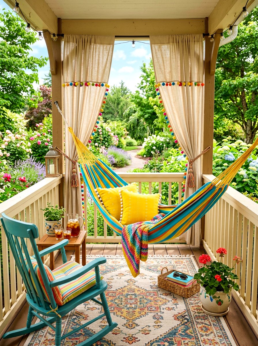 Pom Pom Trim Cafe Curtains - 30 porch with cafe curtains ideas