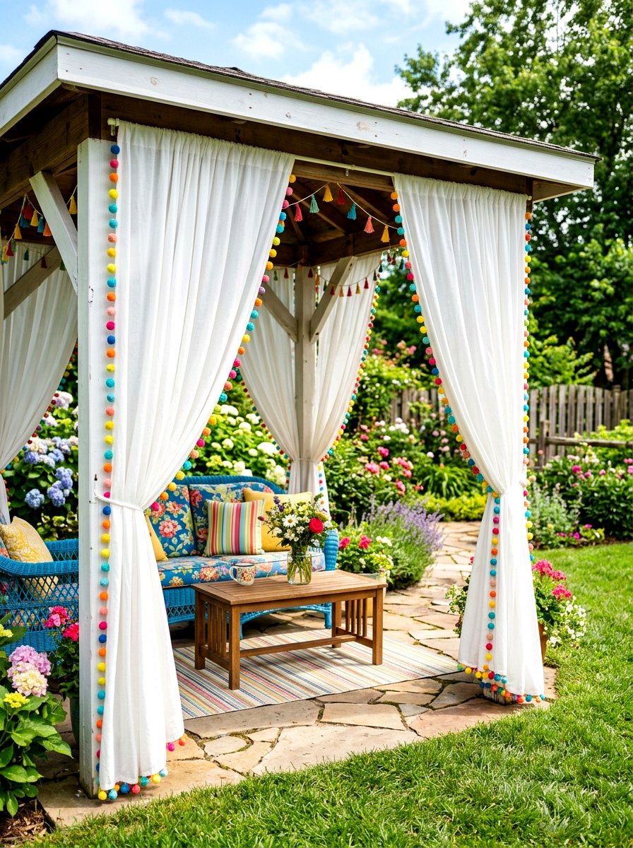 Pom Pom Trim Curtain - 30 gazebo curtain ideas