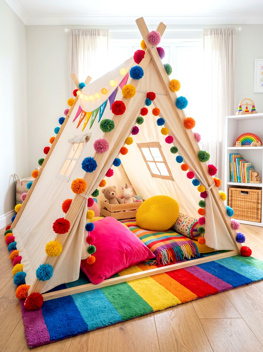 Pom Pom Trimmed Tent - 30 kids tent reading nook ideas