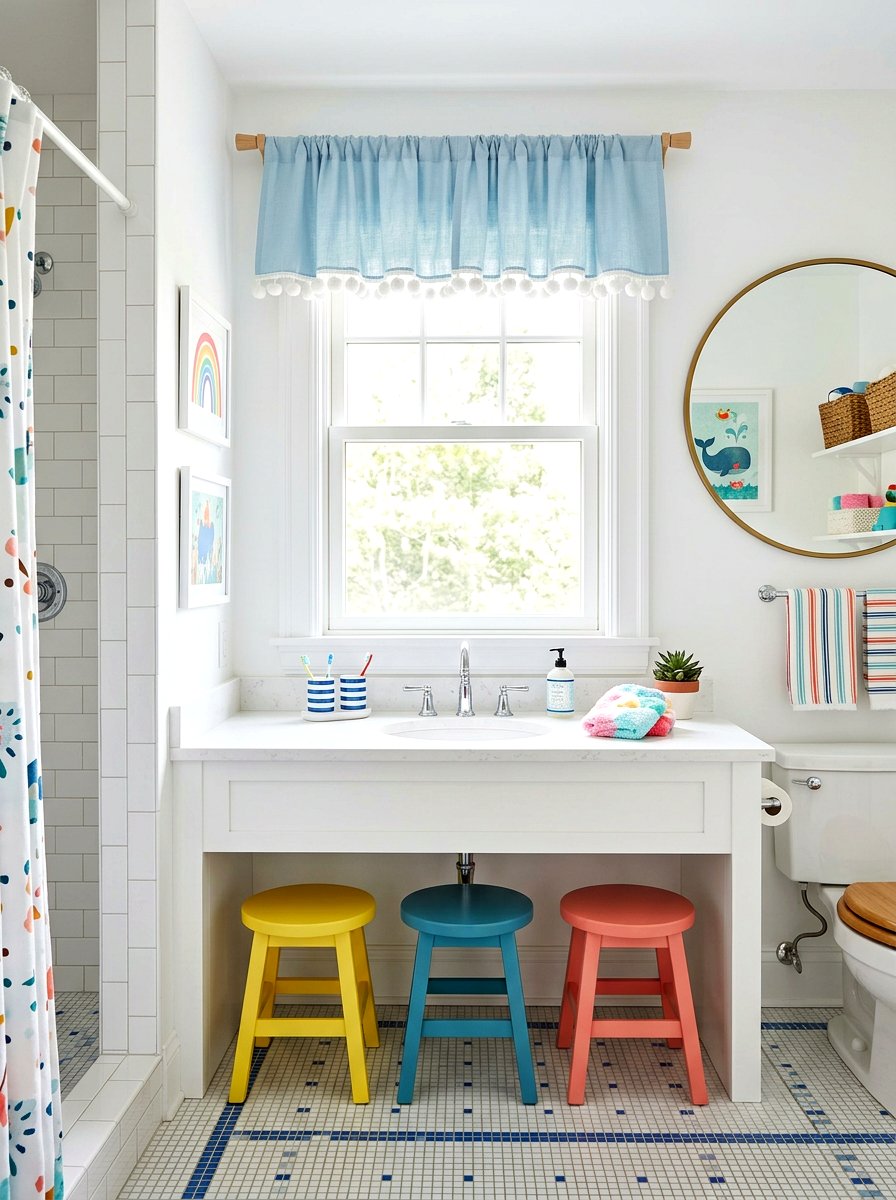 Pom pom trim cafe curtain bathroom - 30 cafe curtain bathroom ideas