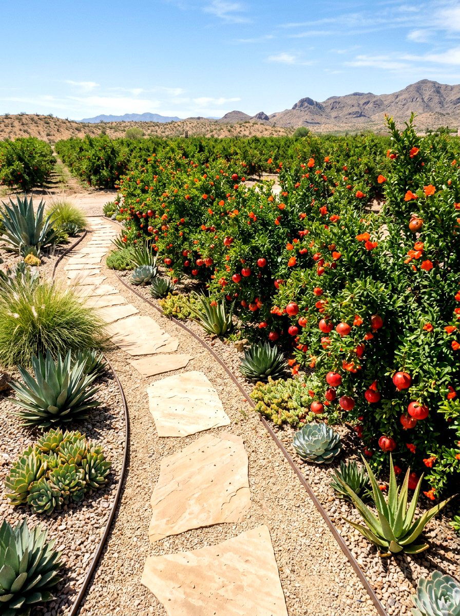 Pomegranate Garden Border - 30 backyard orchard ideas