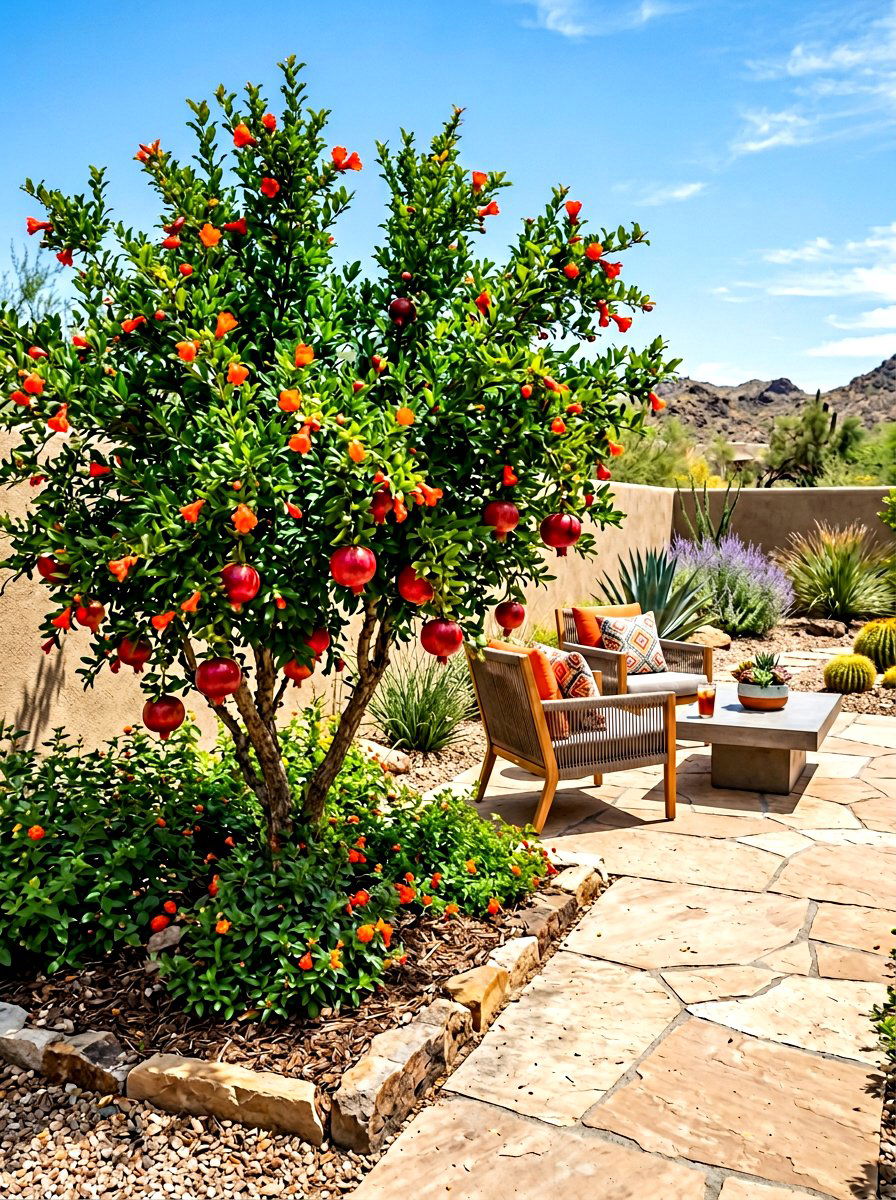 Pomegranate Patio Garden - 30 orchard backyard ideas