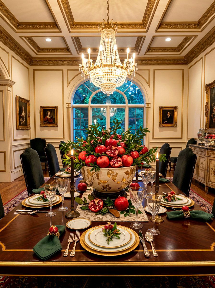 Pomegranate Table Decor - 30 winter dining table ideas