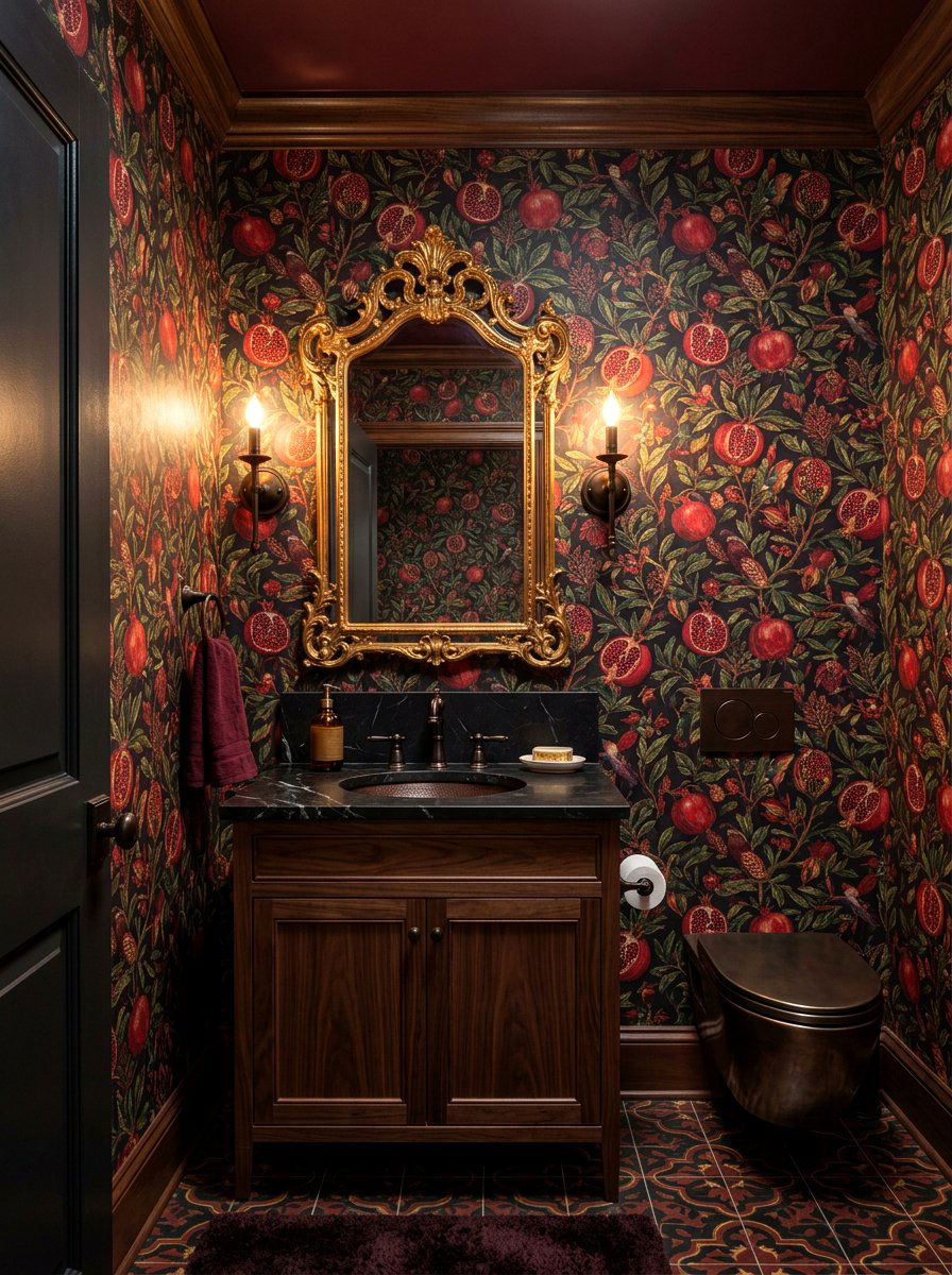 Pomegranate Wallpaper - 30 fruit wallpaper powder room ideas