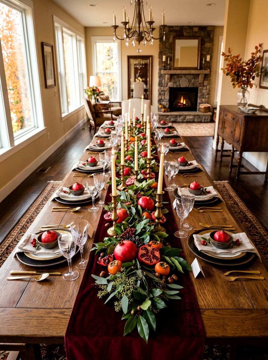 Pomegranate autumn table setting - 30 fruit centerpiece ideas