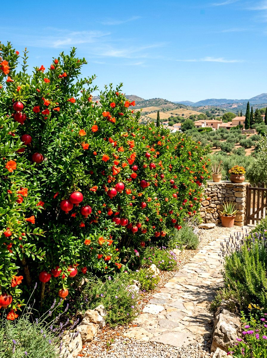 Pomegranate tree privacy screen - 30 orchard backyard aesthetic ideas