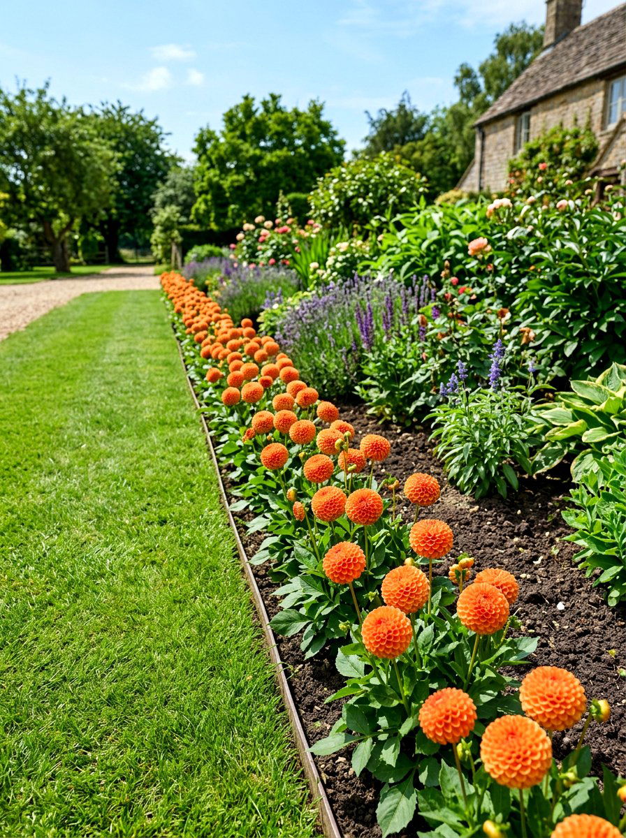 Pompon Dahlia Bed Edging - 30 dahlia garden ideas