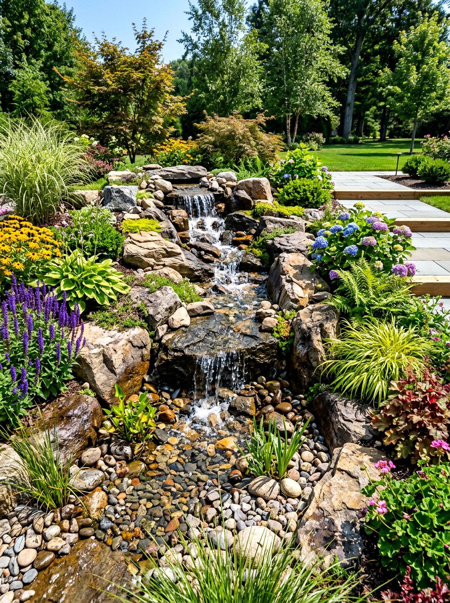 Pondless Waterfall System - 30 stream garden ideas