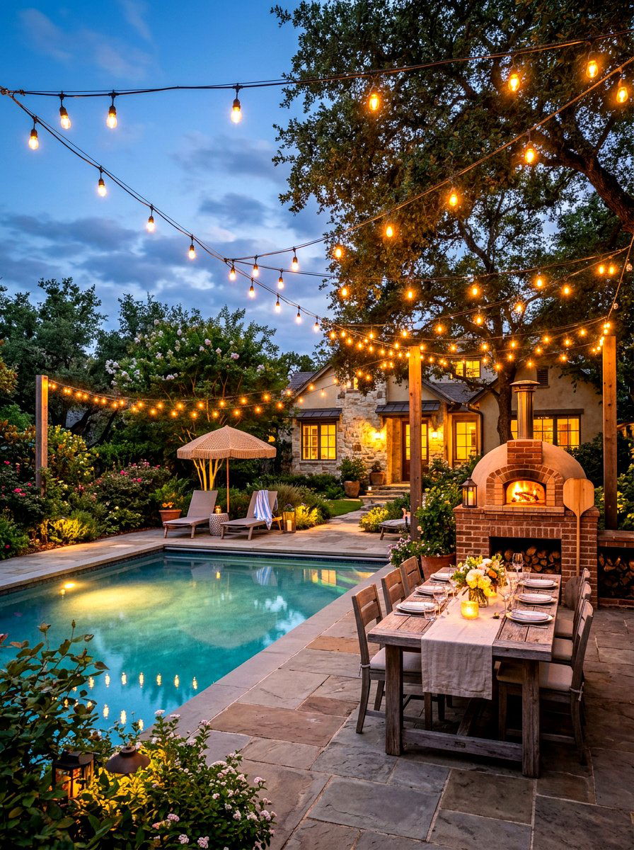 Pool Area Bistro Lights - 30 pool lighting ideas