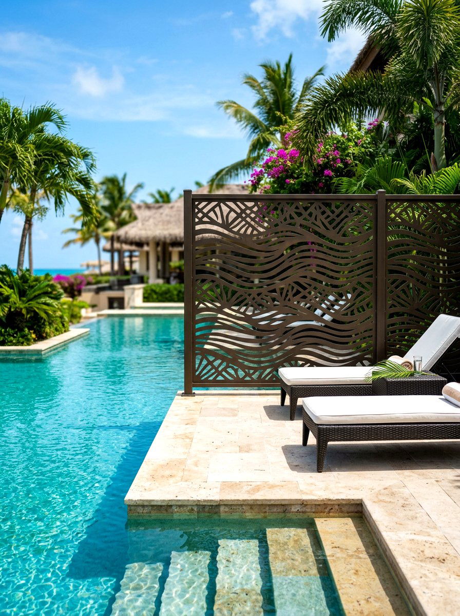 Pool Area Metal Privacy Screen - 30 laser cut privacy panel ideas