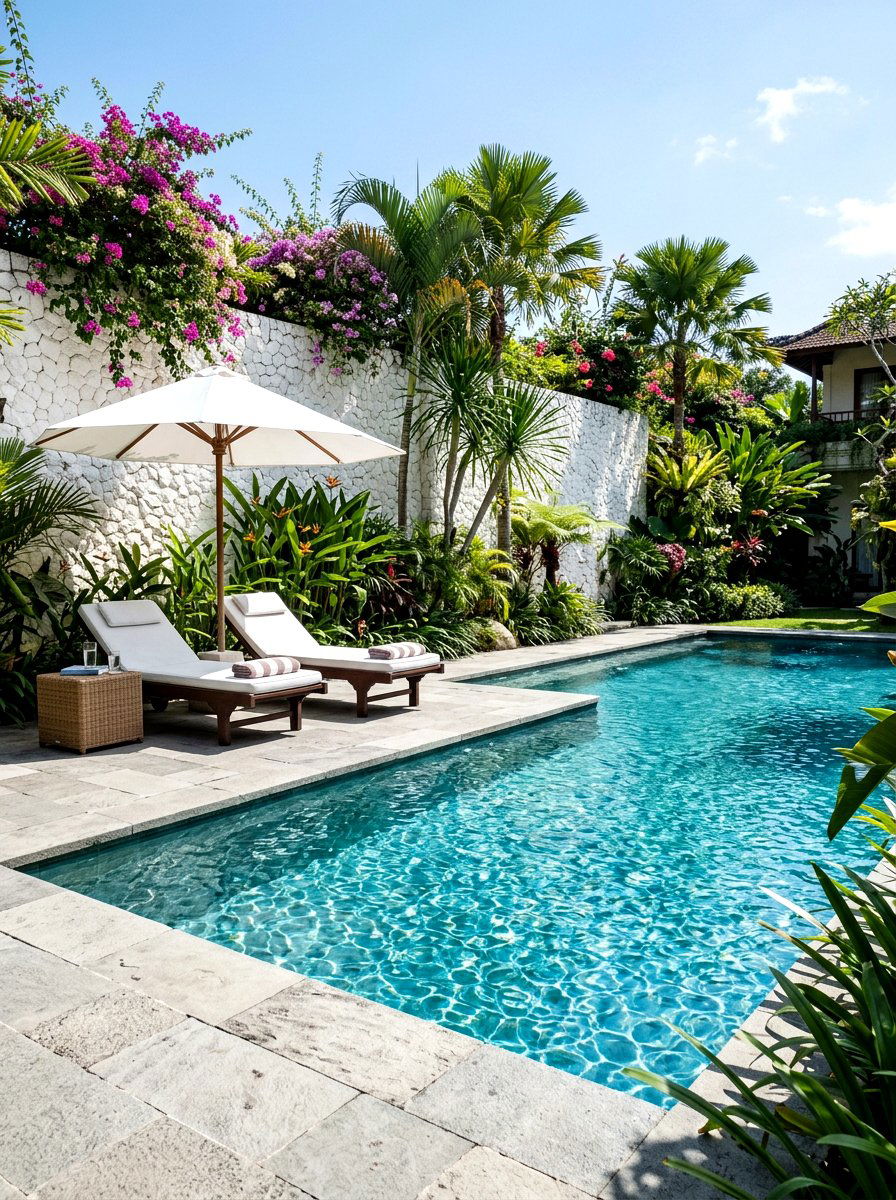 Pool Area White Stone - 30 limewashed wall backyard ideas