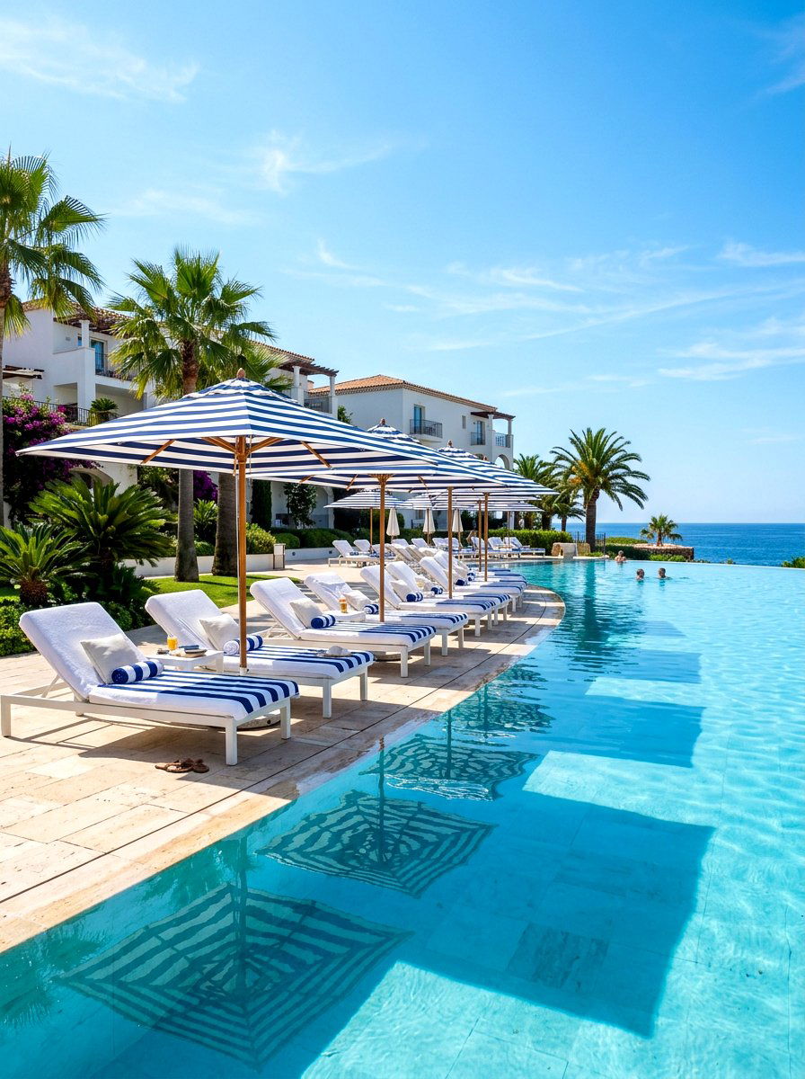 Pool Deck Striped Umbrella - 30 striped umbrella patio ideas