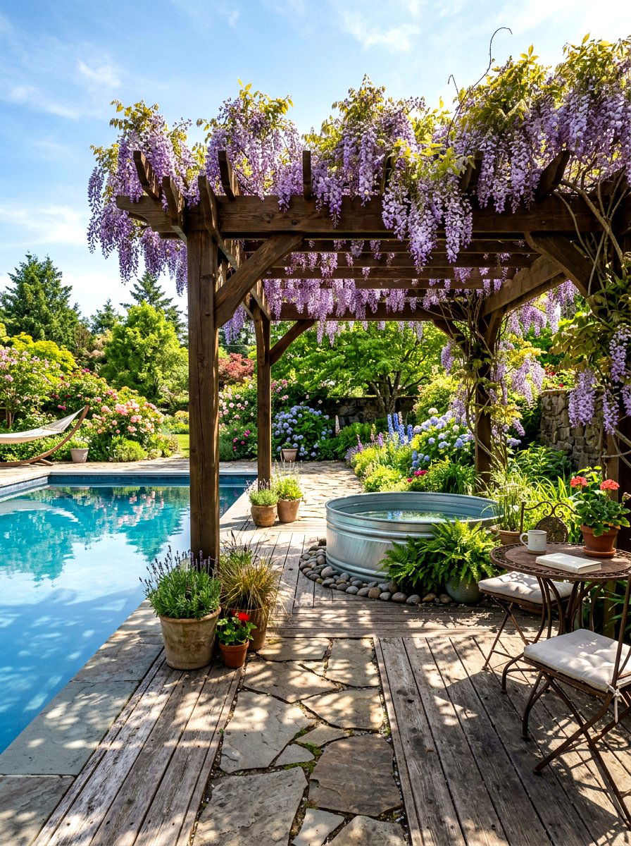 Pool Deck With Pergola - 30 stock tank pool deck ideas