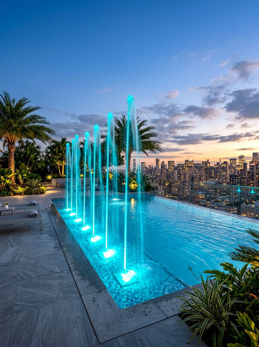 Pool Fountain LED Lights - 30 pool lighting ideas