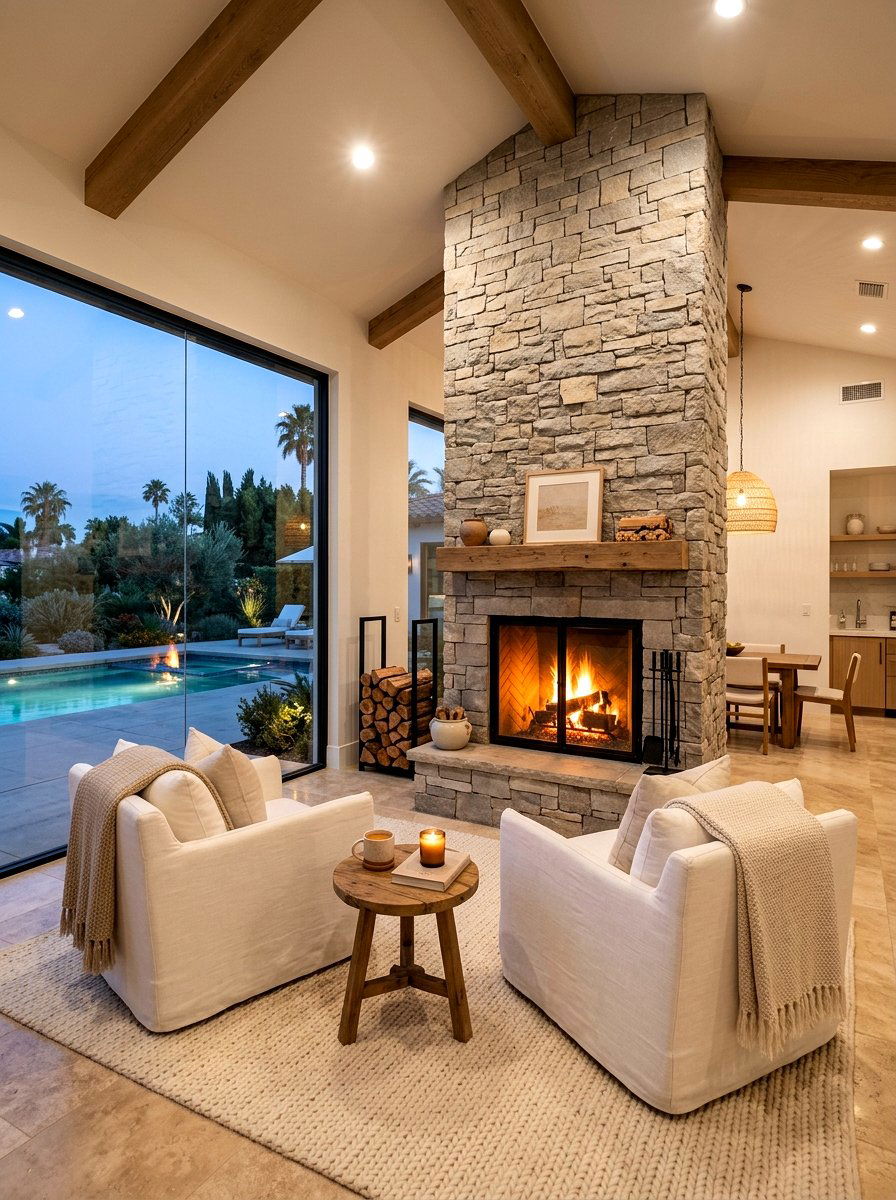 Pool House Fireplace Area - 30 pool house decor ideas