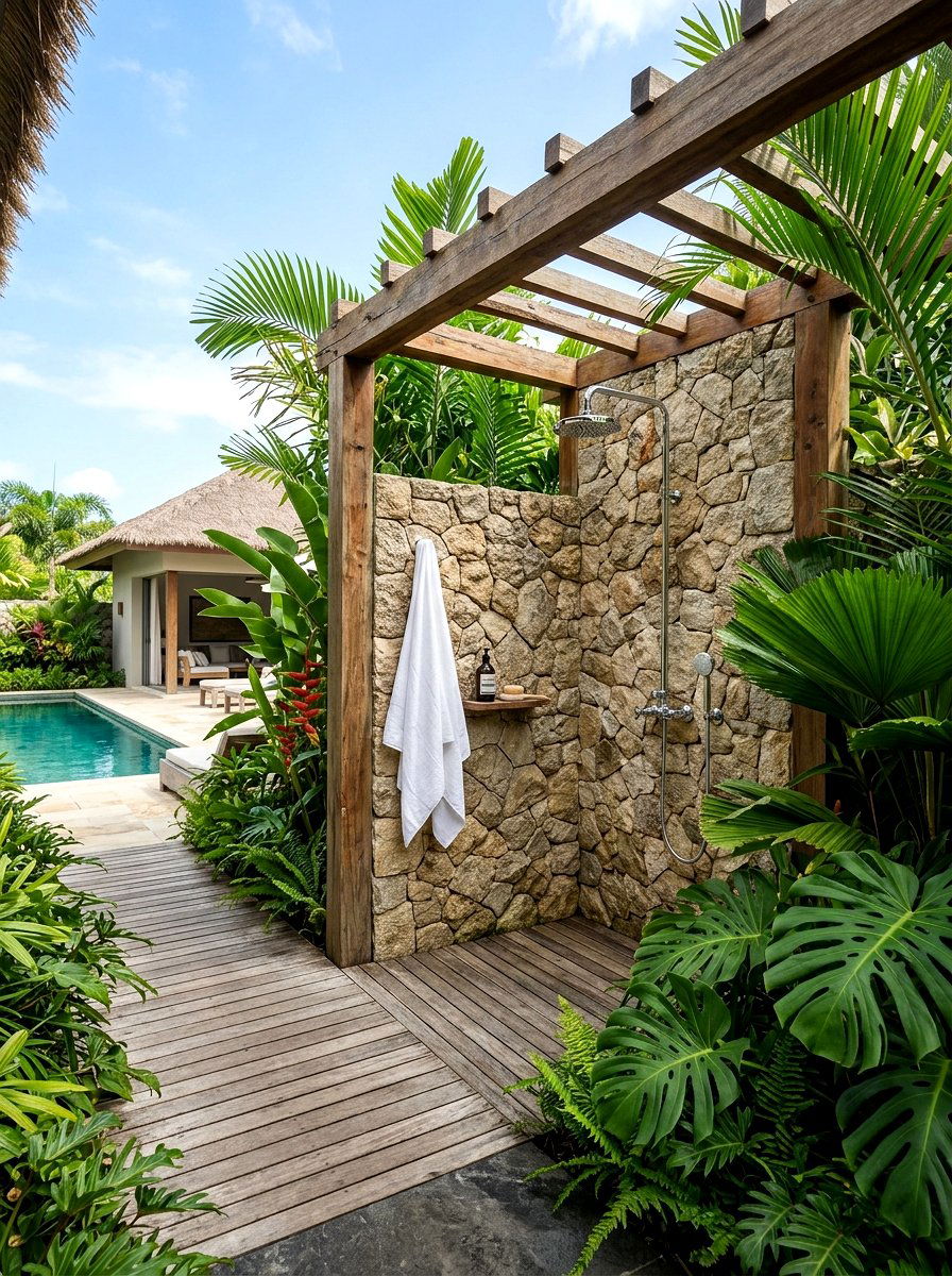 Pool House Outdoor Shower - 30 pool house decor ideas