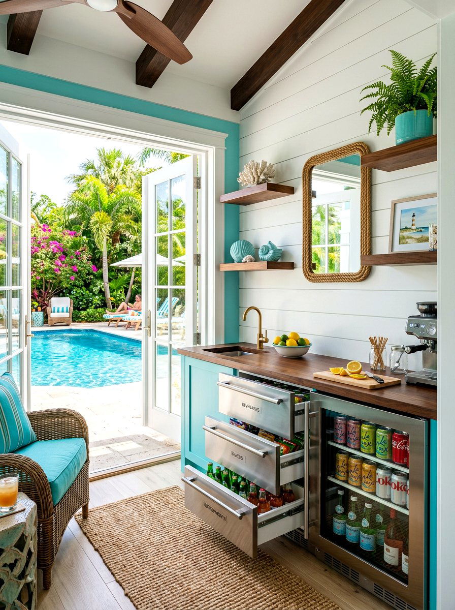 Pool House Refreshment Center - 30 beverage drawer ideas