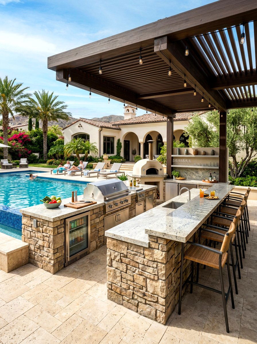 Pool Side Outdoor Kitchen - 30 pool cabana ideas