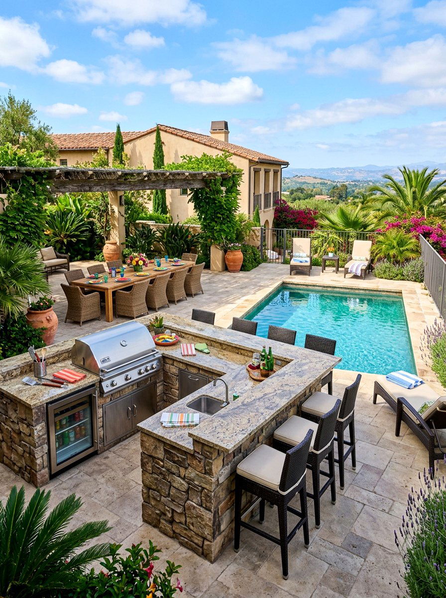 Pool Side Outdoor Kitchen - 30 plunge pool patio ideas