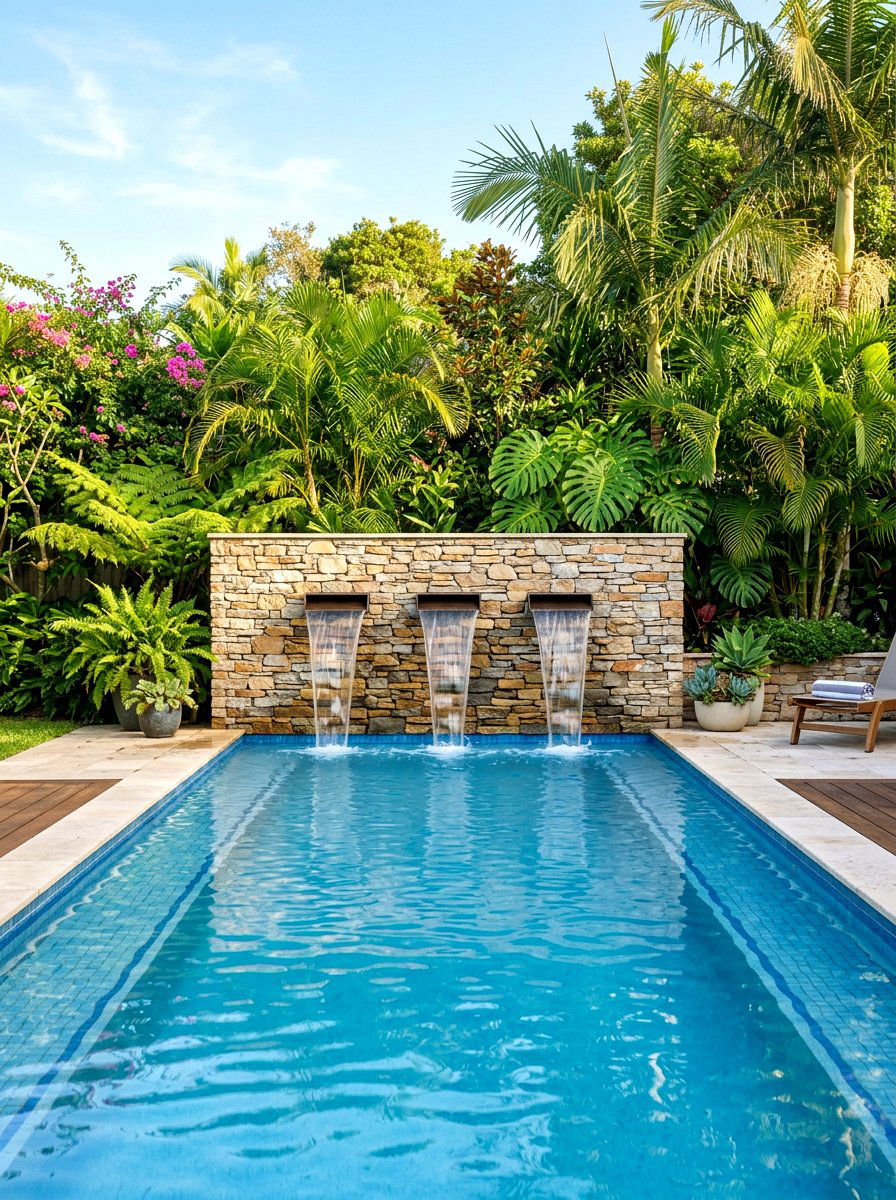 Pool Water Feature - 30 lap pool backyard decor ideas