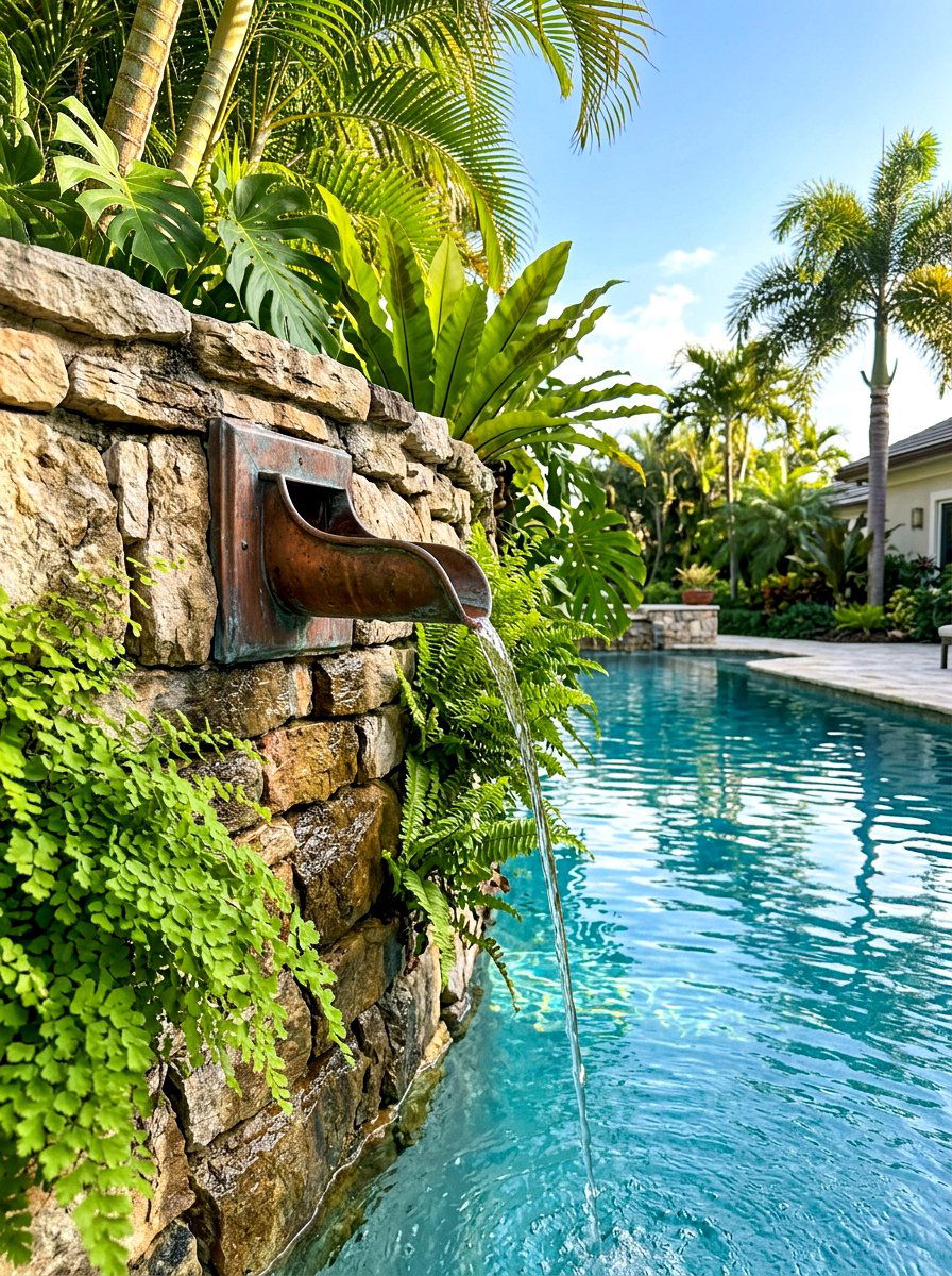 Pool Water Scupper - 30 lap pool backyard decor ideas