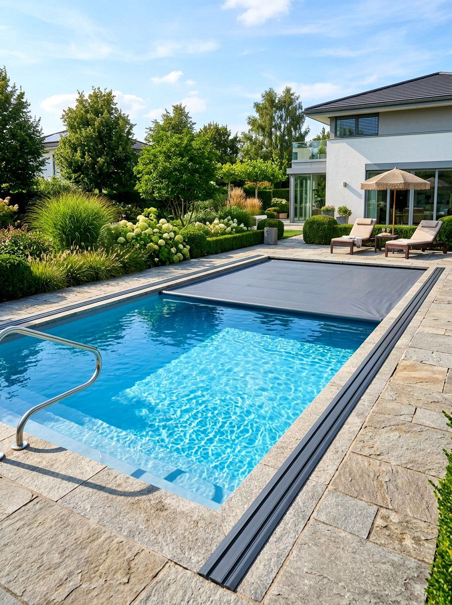 Pool With Automatic Cover - 30 rectangular pool ideas
