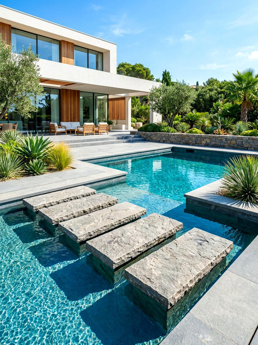 Pool With Floating Steps - 30 plunge pool patio ideas