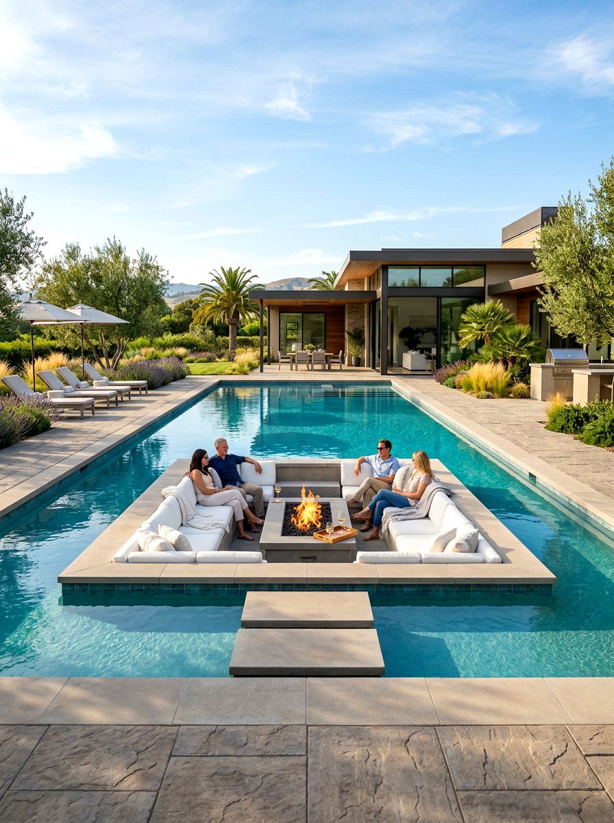 Pool With Sunken Lounge - 30 rectangular pool ideas