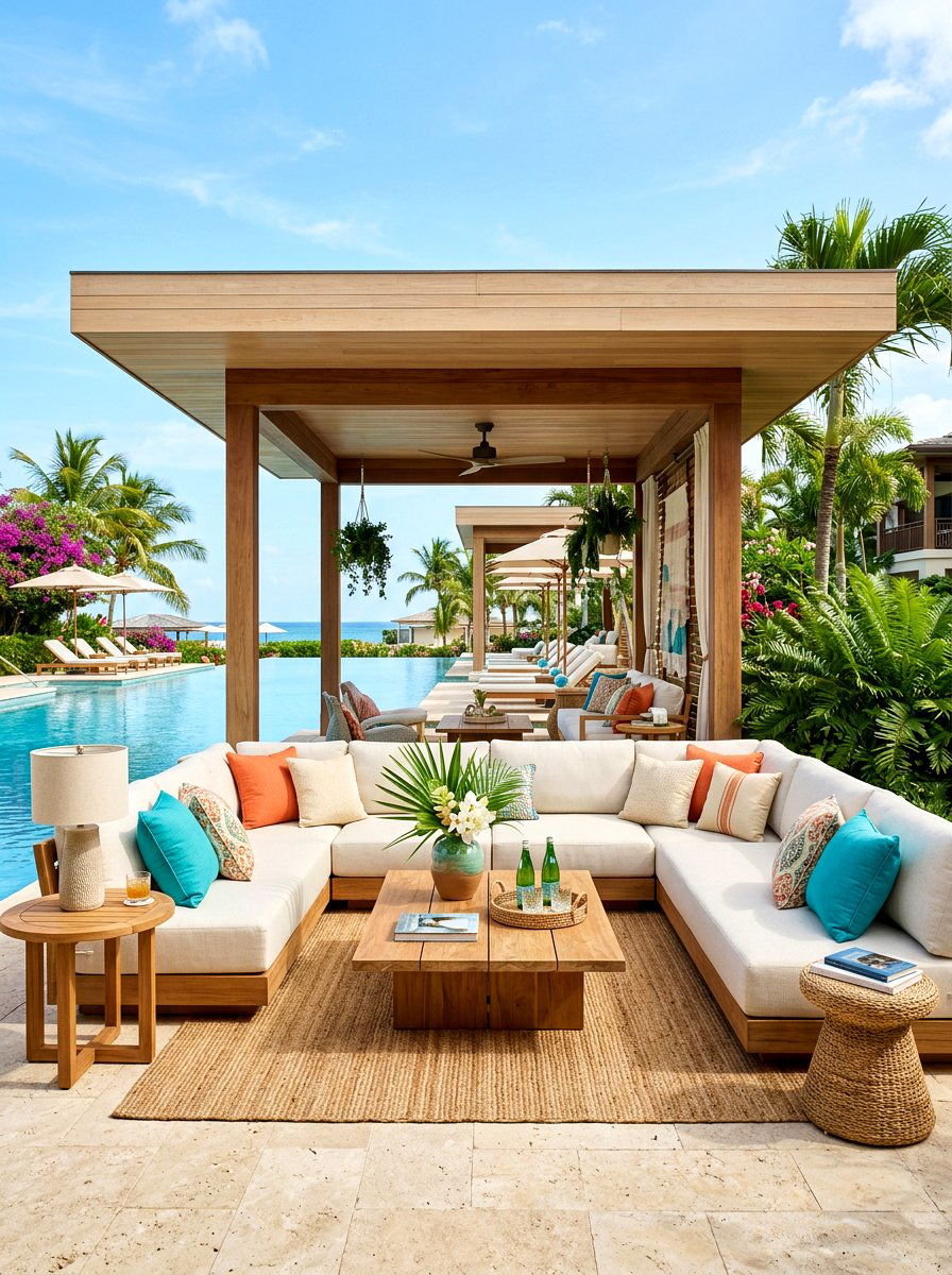 Pool cabana with lounge seating - 30 pool cabana decor ideas