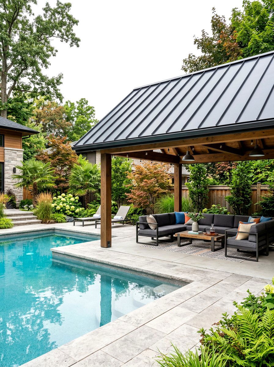 Pool cabana with metal roof - 30 pool cabana decor ideas