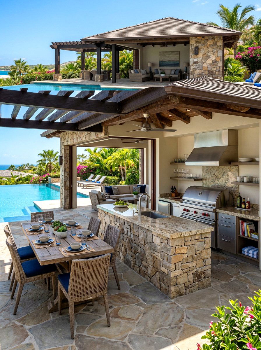 Pool cabana with outdoor kitchen - 30 pool cabana decor ideas