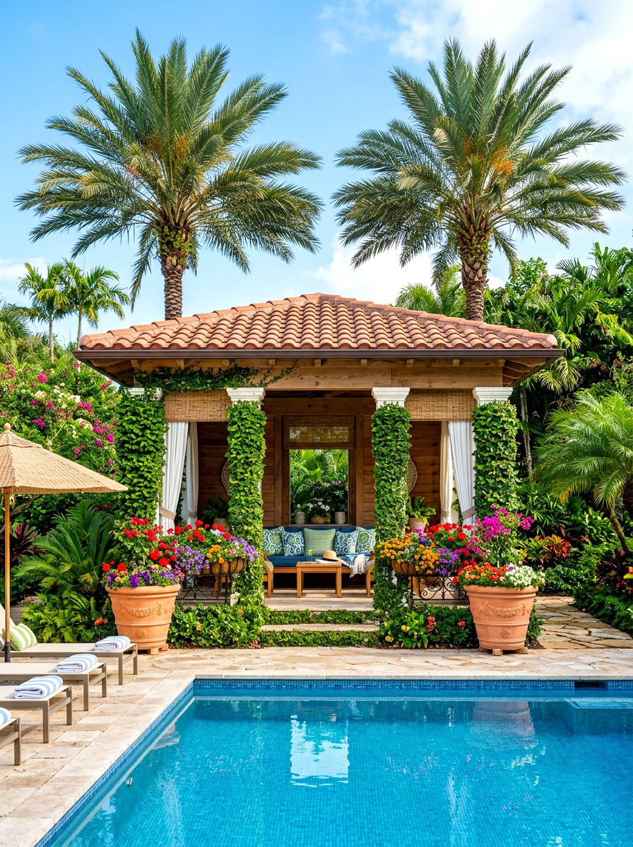 Pool cabana with plants - 30 pool cabana decor ideas