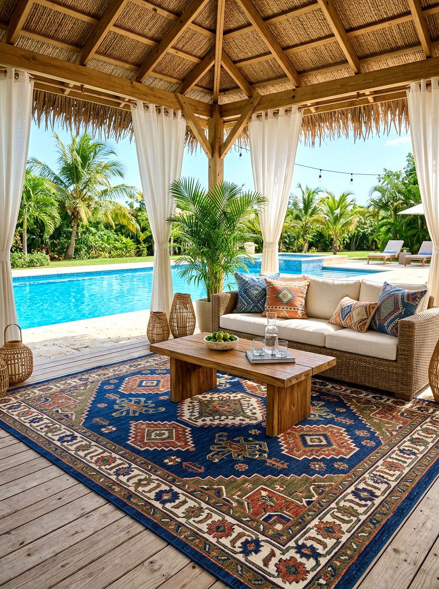 Pool cabana with rug - 30 pool cabana decor ideas