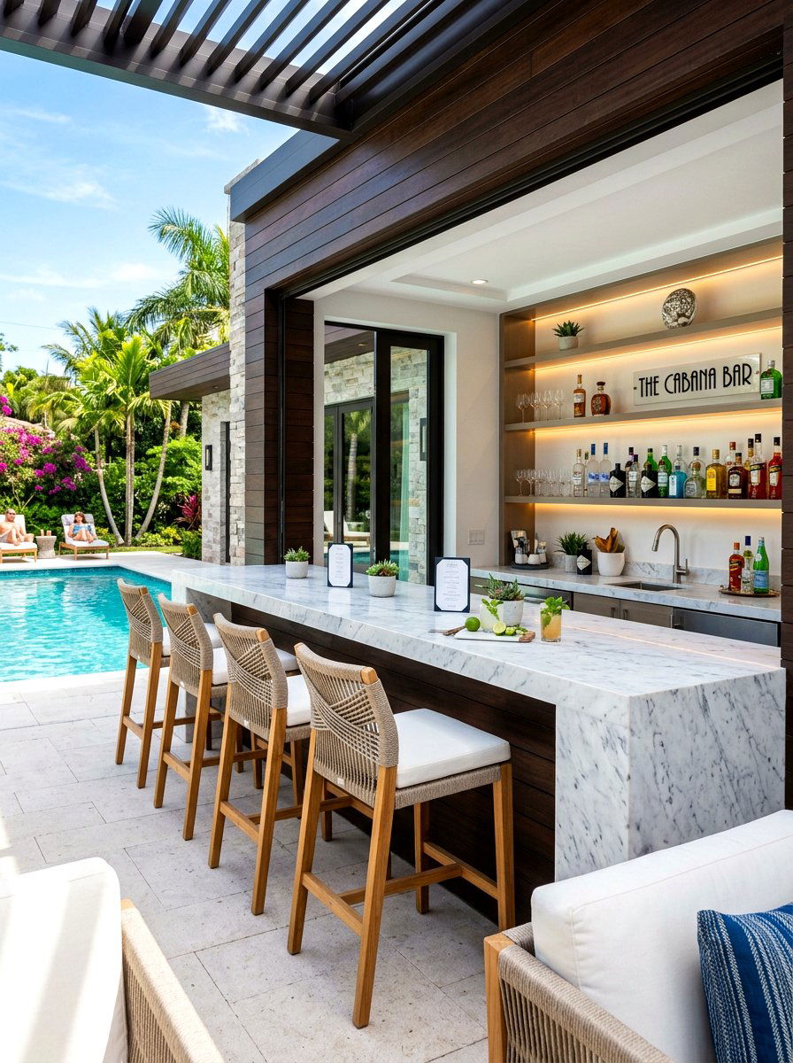 Pool house with bar seating - 30 modern pool house ideas