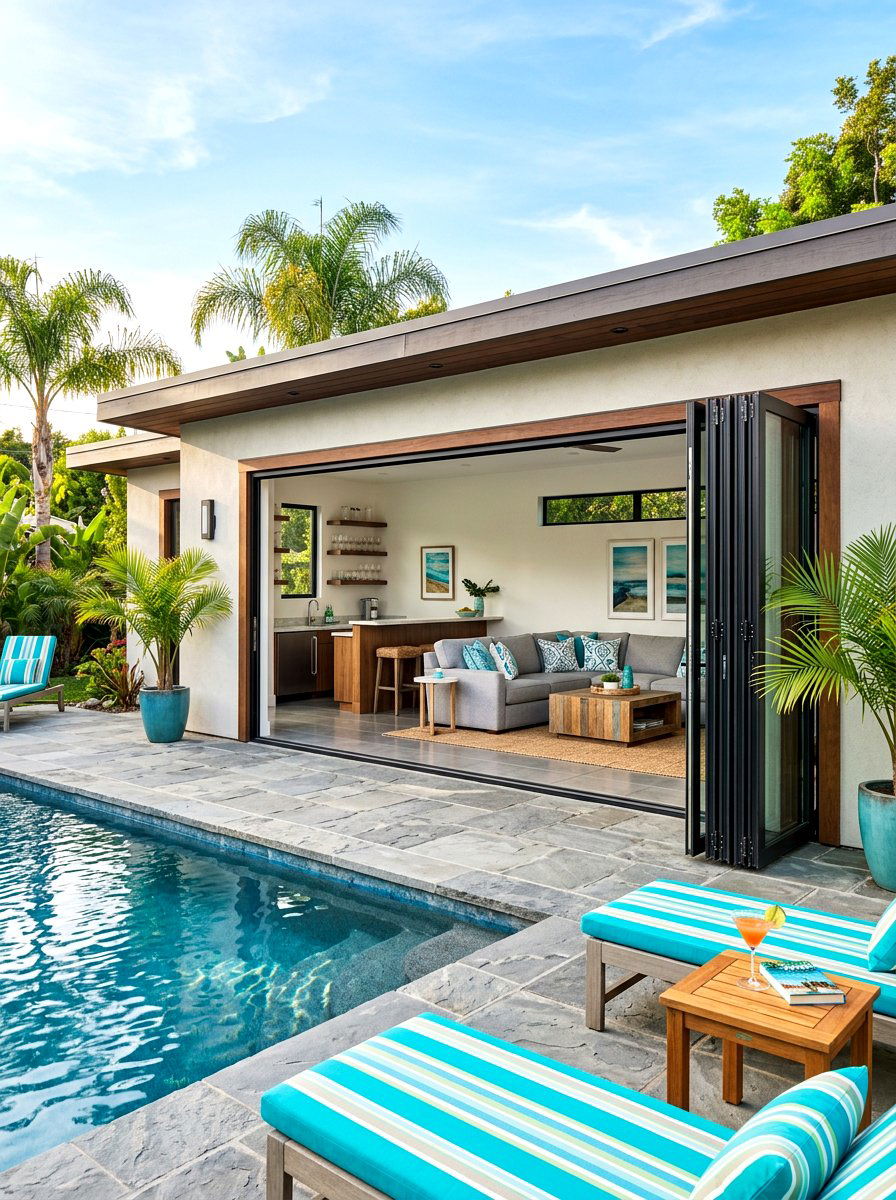 Pool house with folding doors - 30 modern pool house ideas